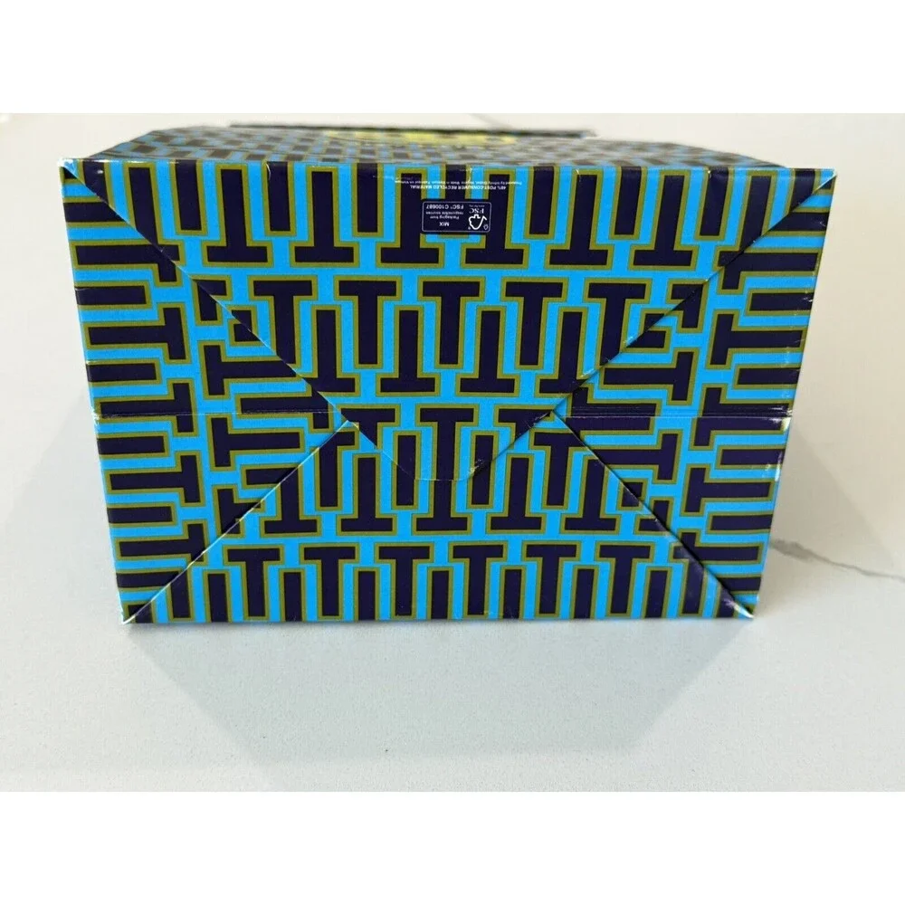 Tory Burch Blue Lime Geometric Gift Bag‎ 13x7x5 Tall Decor Flap Closure EUC